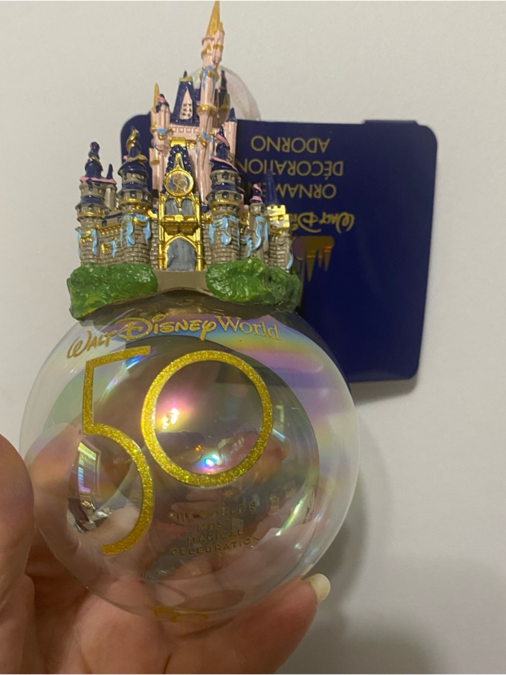 Disney World 50th Anniversary Black Pleather Ears, Castle Ornament And Bag - Picture 6 of 7